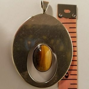 Vintage Yellow Cats-Eye Sterling Silver Pendant